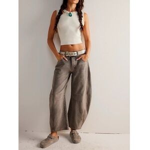 Free People Good Luck Mid-Rise Barrel Jeans in archive grey